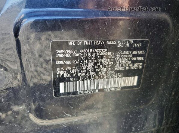 JF2SJABC7GH488458 2016 SUBARU FORESTER Charcoal Vista de la etiqueta del VIN
