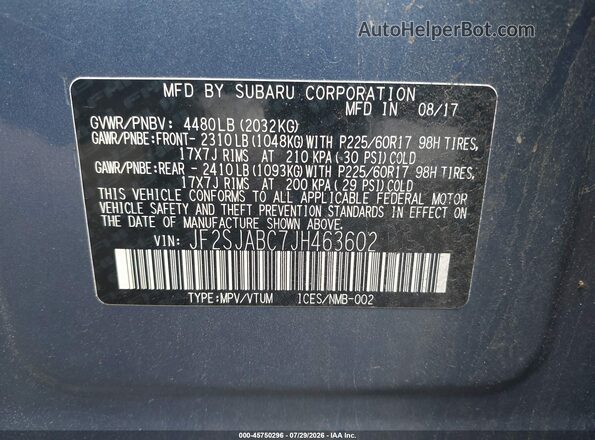 JF2SJABC7JH463602 2018 SUBARU FORESTER Dark Blue Շարժիչի բաժամունքի տեսք