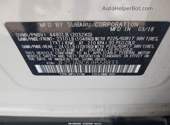 JF2SJABC8JH558833 2018 SUBARU FORESTER White Vista del compartimento del motor