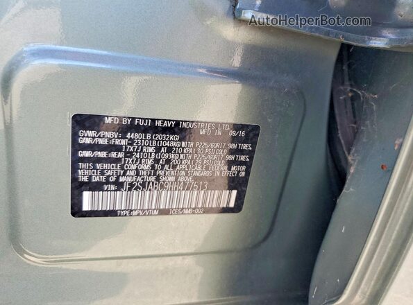 JF2SJABC9HH477513 2017 SUBARU FORESTER Teal ძრავის განყოფილების ხედი