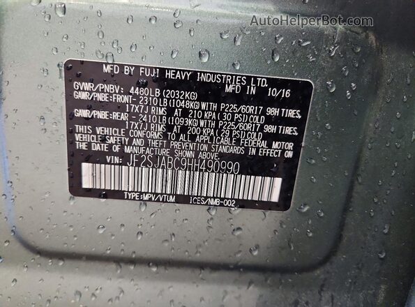JF2SJABC9HH490990 2017 SUBARU FORESTER Green Widok komory silnika
