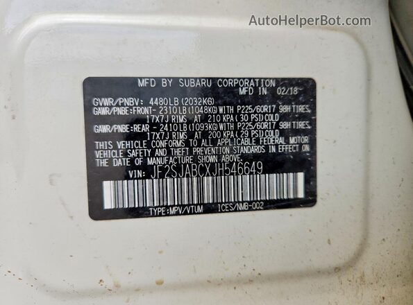 JF2SJABCXJH546649 2018 SUBARU FORESTER Белый Вид подкапотного пространства