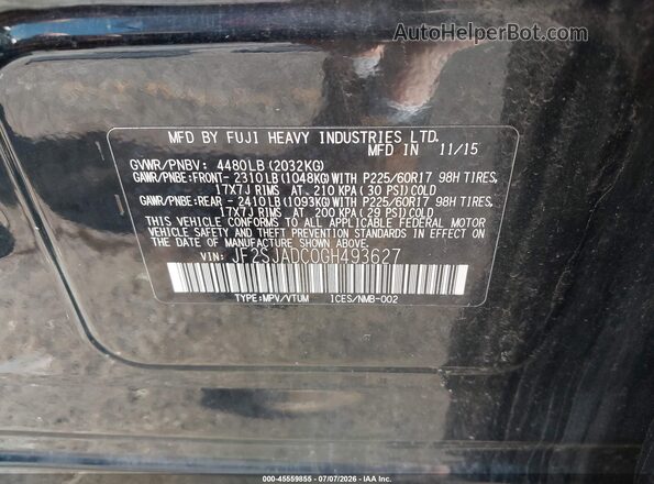 JF2SJADC0GH493627 2016 SUBARU FORESTER Black Widok komory silnika