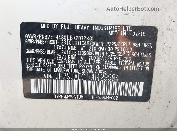 JF2SJADC1GH429984 2016 SUBARU FORESTER White Շարժիչի բաժամունքի տեսք