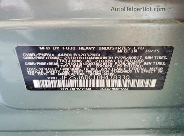 JF2SJADC1GH478330 2016 SUBARU FORESTER Green Շարժիչի բաժամունքի տեսք