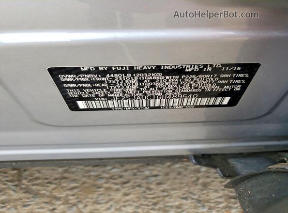 JF2SJADC1GH489540 2016 SUBARU FORESTER Silver Vista de la etiqueta del VIN