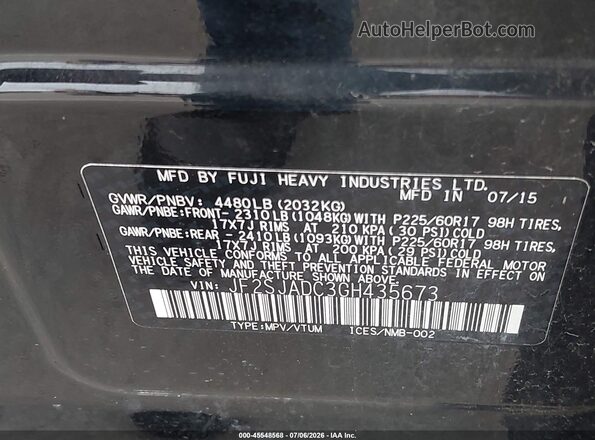 JF2SJADC3GH435673 2016 SUBARU FORESTER Black ძრავის განყოფილების ხედი