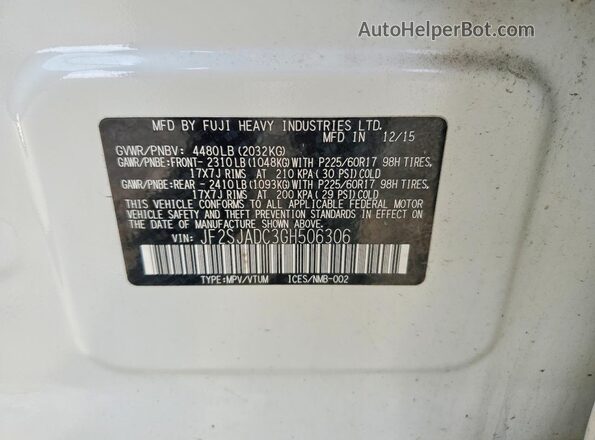 JF2SJADC3GH506306 2016 SUBARU FORESTER White Սալոնի 360 աստիճան տեսք