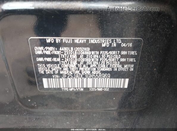 JF2SJADC3GH558969 2016 SUBARU FORESTER Black ძრავის განყოფილების ხედი
