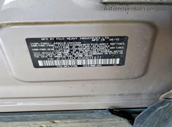 JF2SJADC4GH401421 2016 SUBARU FORESTER Желто-коричневый Вид наклейки с VIN-кодом