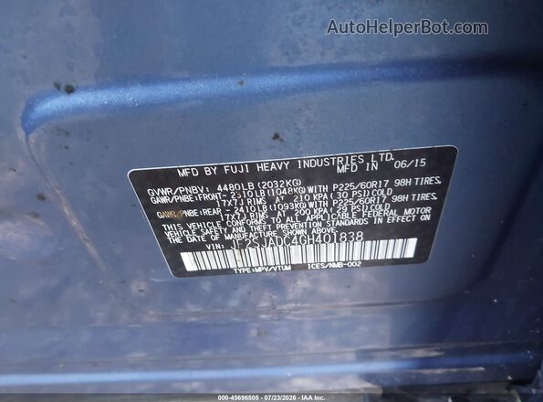 JF2SJADC4GH401838 2016 SUBARU FORESTER Blue ძრავის განყოფილების ხედი