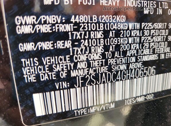 JF2SJADC4GH406506 2016 SUBARU FORESTER Black VIN կոդի պիտակի տեսք