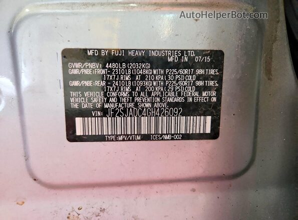 JF2SJADC4GH426092 2016 SUBARU FORESTER Silver VIN კოდის სტიკერის ხედი