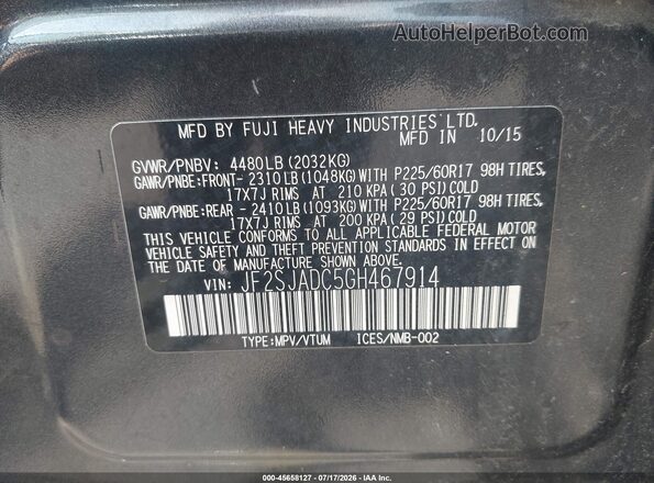 JF2SJADC5GH467914 2016 SUBARU FORESTER Gray Vista del compartimento del motor