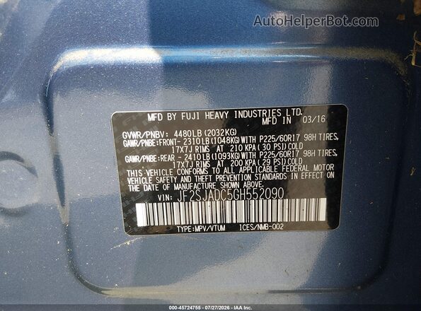 JF2SJADC5GH552090 2016 SUBARU FORESTER Blue ძრავის განყოფილების ხედი