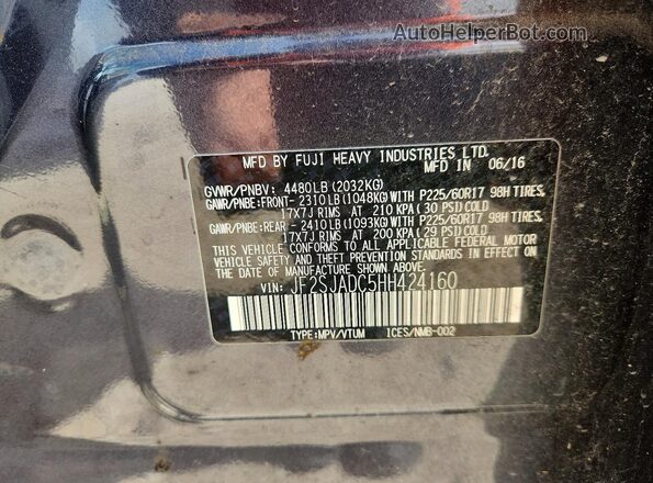 JF2SJADC5HH424160 2017 SUBARU FORESTER Gray VIN კოდის სტიკერის ხედი