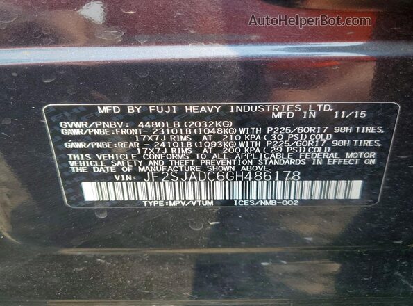 JF2SJADC6GH486178 2016 SUBARU FORESTER Угольный Вид наклейки с VIN-кодом