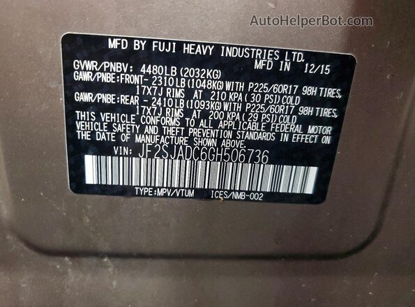 JF2SJADC6GH506736 2016 SUBARU FORESTER Brown Engine compartment view