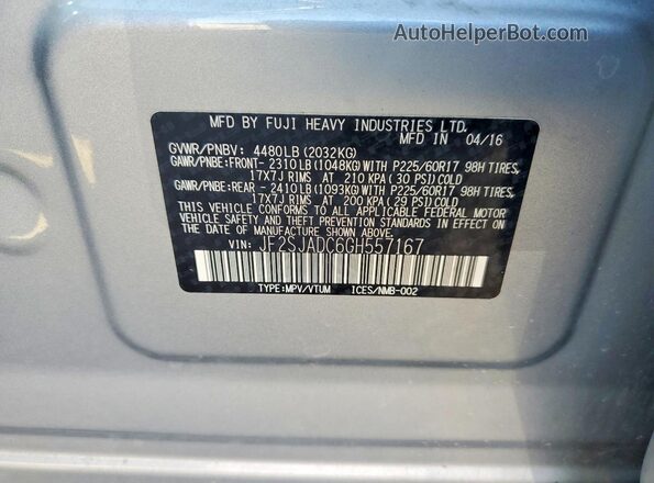 JF2SJADC6GH557167 2016 SUBARU FORESTER Silver 360 interior view