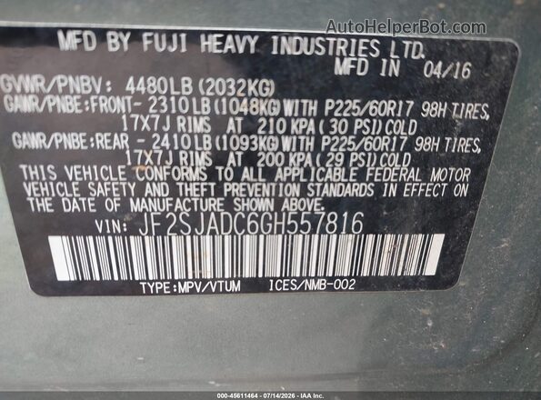 JF2SJADC6GH557816 2016 SUBARU FORESTER Green Vista del compartimento del motor