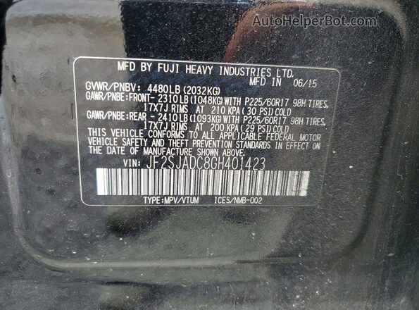 JF2SJADC8GH401423 2016 SUBARU FORESTER Black VIN კოდის სტიკერის ხედი