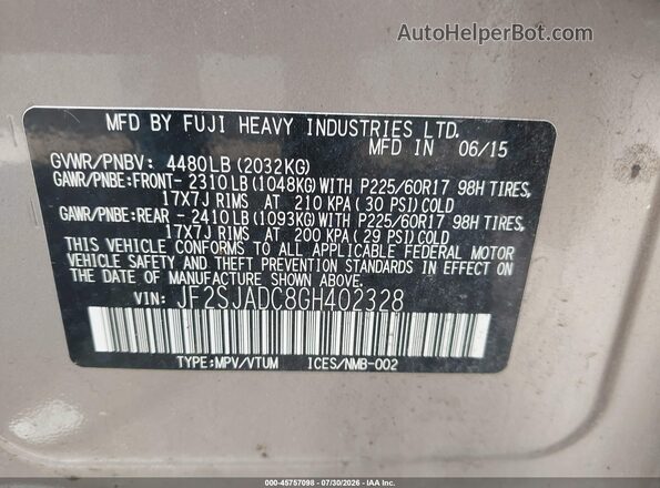 JF2SJADC8GH402328 2016 SUBARU FORESTER Brown Вид підкапотного простору