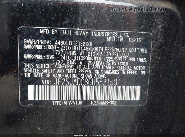 JF2SJADC8GH552150 2016 SUBARU FORESTER Черный Вид подкапотного пространства