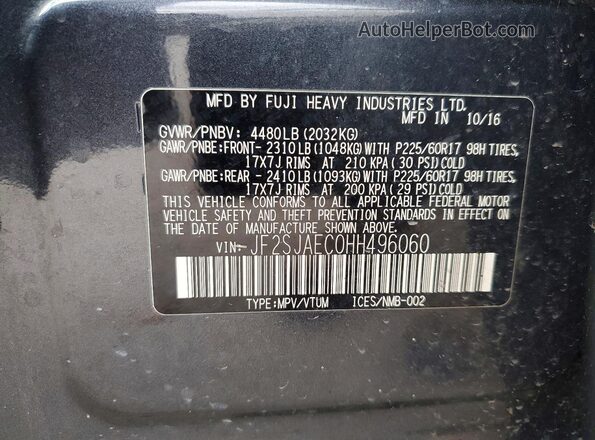 JF2SJAEC0HH496060 2017 SUBARU FORESTER Charcoal Widok wnętrza 360 stopni