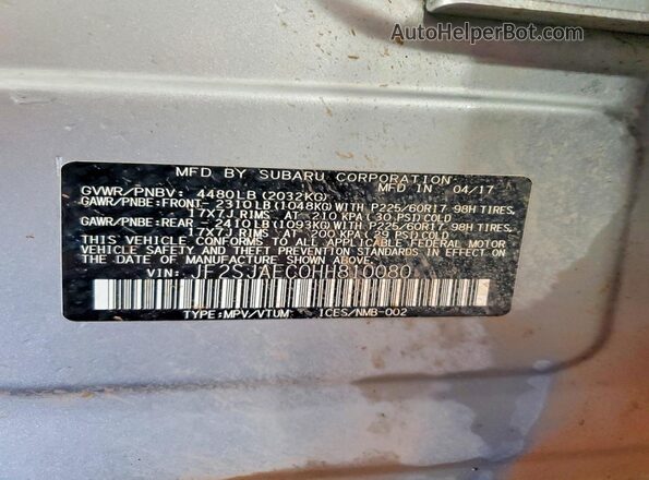 JF2SJAEC0HH810080 2017 SUBARU FORESTER Silver Vista de la etiqueta del VIN