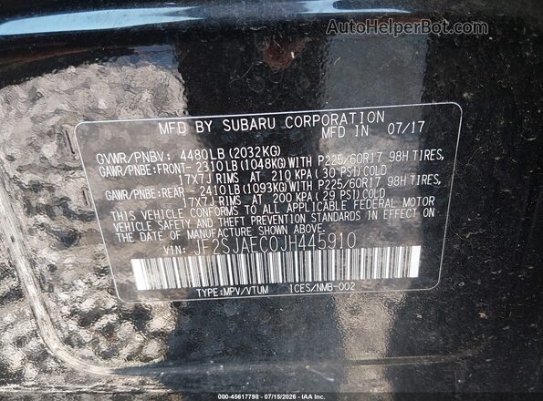 JF2SJAEC0JH445910 2018 SUBARU FORESTER Black ძრავის განყოფილების ხედი