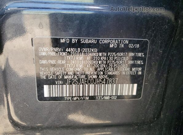JF2SJAEC0JH547837 2018 SUBARU FORESTER Gray Вид наклейки з VIN-кодом