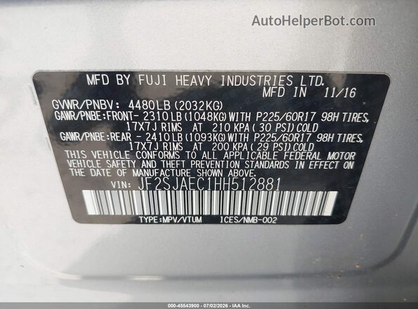 JF2SJAEC1HH512881 2017 SUBARU FORESTER Blue Вид підкапотного простору