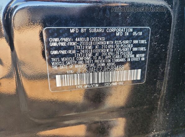 JF2SJAEC2JH589488 2018 SUBARU FORESTER Black ძრავის განყოფილების ხედი
