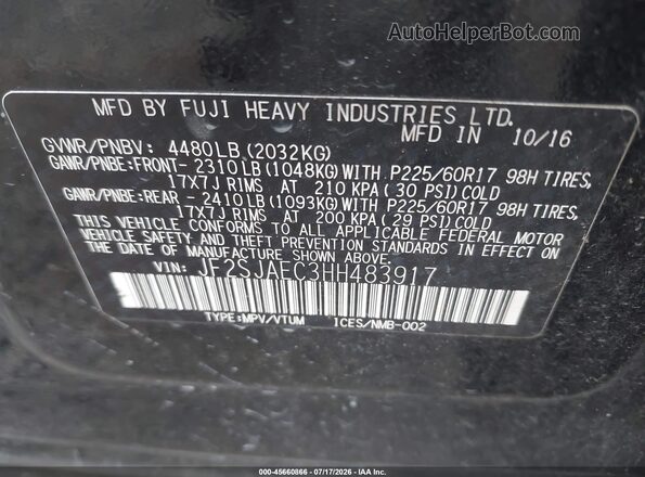 JF2SJAEC3HH483917 2017 SUBARU FORESTER Black Vista del compartimento del motor