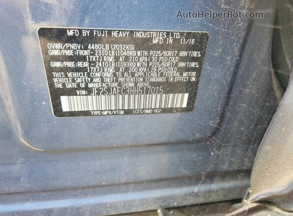 JF2SJAEC3HH517015 2017 SUBARU FORESTER Синий Вид подкапотного пространства
