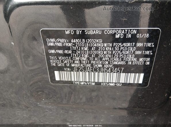 JF2SJAEC3JH543457 2018 SUBARU FORESTER Gray Շարժիչի բաժամունքի տեսք