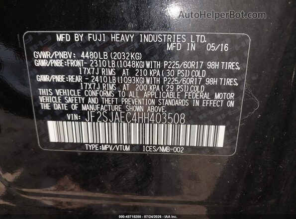 JF2SJAEC4HH403508 2017 SUBARU FORESTER Black Շարժիչի բաժամունքի տեսք