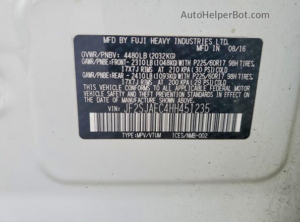 JF2SJAEC4HH451235 2017 SUBARU FORESTER White Widok naklejki z numerem VIN