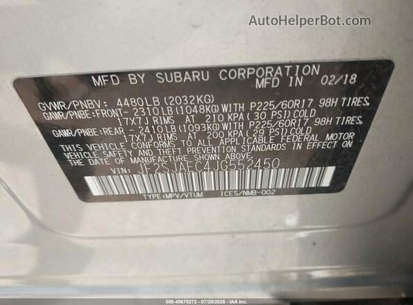 JF2SJAEC4JG552450 2018 SUBARU FORESTER Silver Engine compartment view