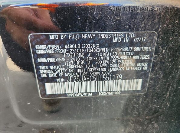 JF2SJAEC5HH551179 2017 SUBARU FORESTER Black Vista de la etiqueta del VIN