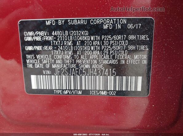 JF2SJAEC5JH437415 2018 SUBARU FORESTER Red Widok komory silnika