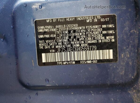 JF2SJAEC6HG559779 2017 SUBARU FORESTER Blue VIN კოდის სტიკერის ხედი