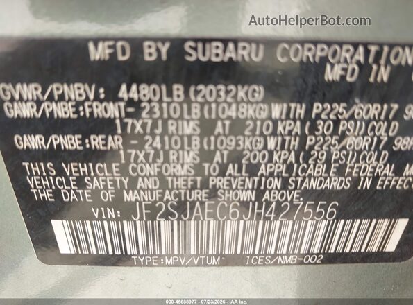 JF2SJAEC6JH427556 2018 SUBARU FORESTER Teal Widok komory silnika