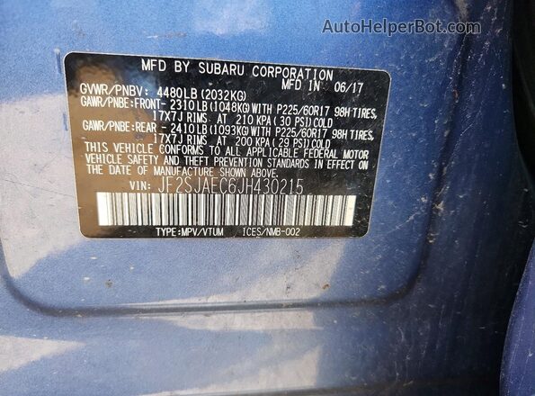JF2SJAEC6JH430215 2018 SUBARU FORESTER Blue Շարժիչի բաժամունքի տեսք