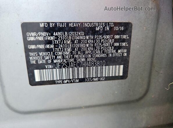 JF2SJAEC7HH483810 2017 SUBARU FORESTER Silver VIN კოდის სტიკერის ხედი