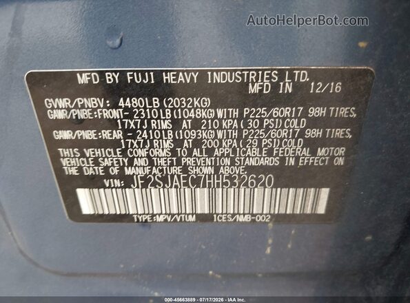 JF2SJAEC7HH532620 2017 SUBARU FORESTER Синий Вид подкапотного пространства