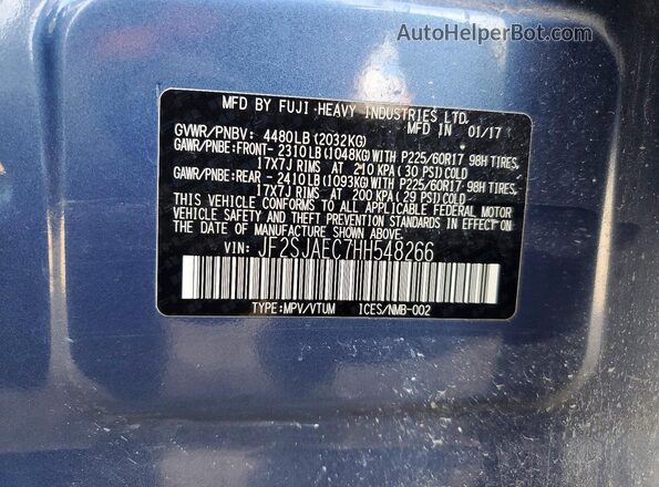 JF2SJAEC7HH548266 2017 SUBARU FORESTER Синий Вид наклейки с VIN-кодом