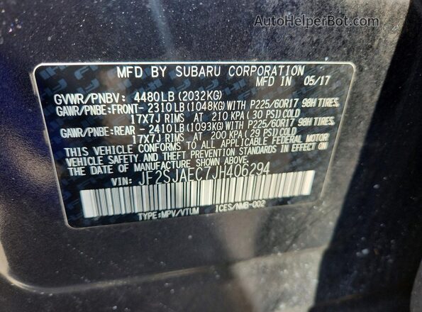 JF2SJAEC7JH406294 2018 SUBARU FORESTER Black VIN კოდის სტიკერის ხედი