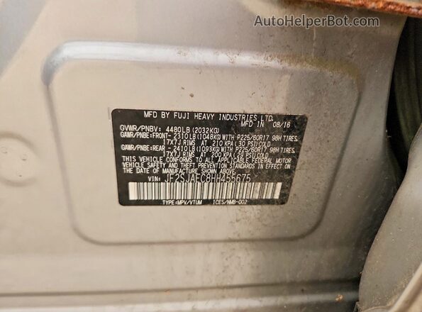 JF2SJAEC8HH455675 2017 SUBARU FORESTER Silver Widok naklejki z numerem VIN