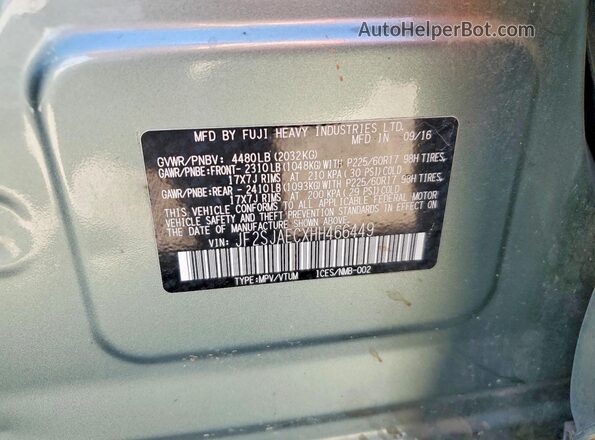 JF2SJAECXHH466449 2017 SUBARU FORESTER Зеленый Вид подкапотного пространства